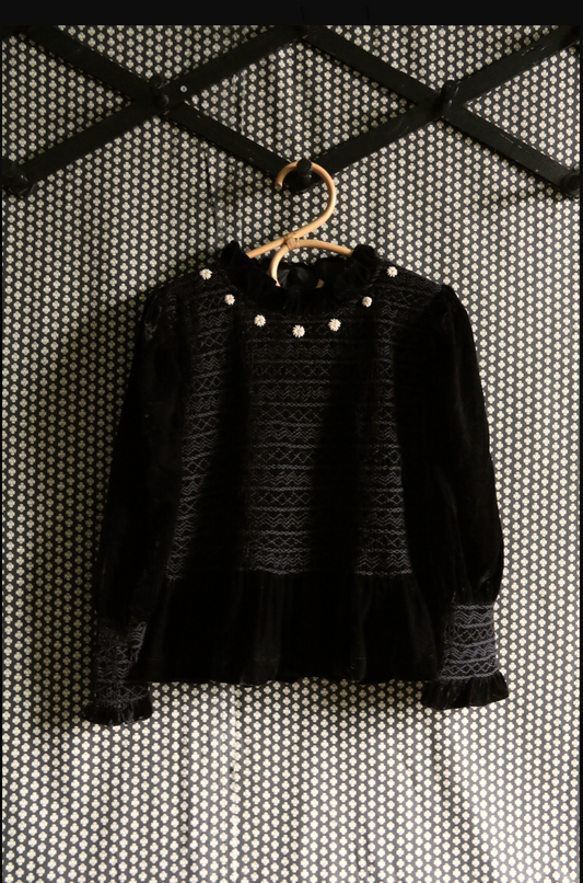 Handsmock blouse_Black velvet_Suranné