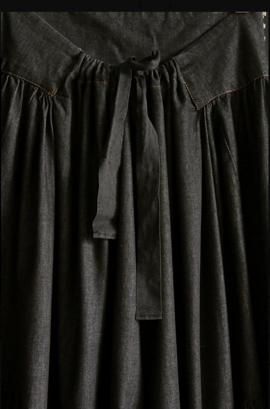 "MARGUERITE" long skirt_Black denim_Suranné