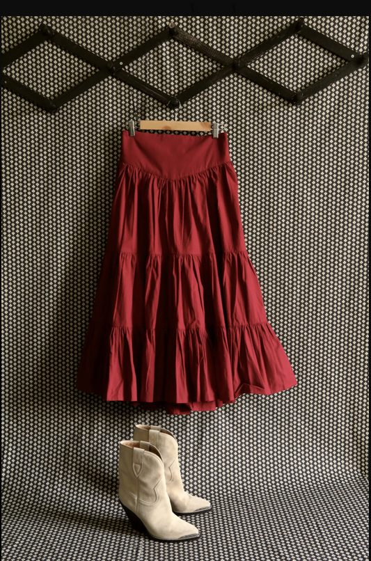 "MARGUERITE" long skirt_Red wine canvas_Suranné