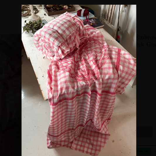 Embroidered Table Cloth_Pink Gingham