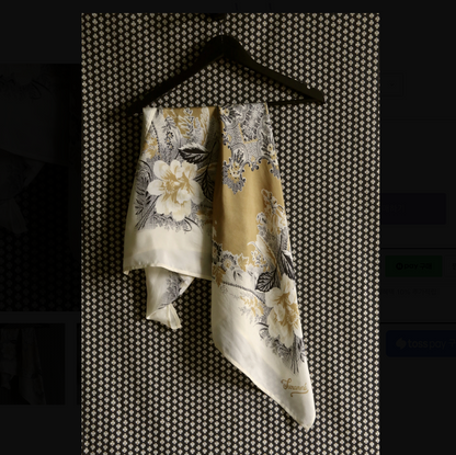 Scarf 90*90cm_Curry/Ecru print #2_Suranné