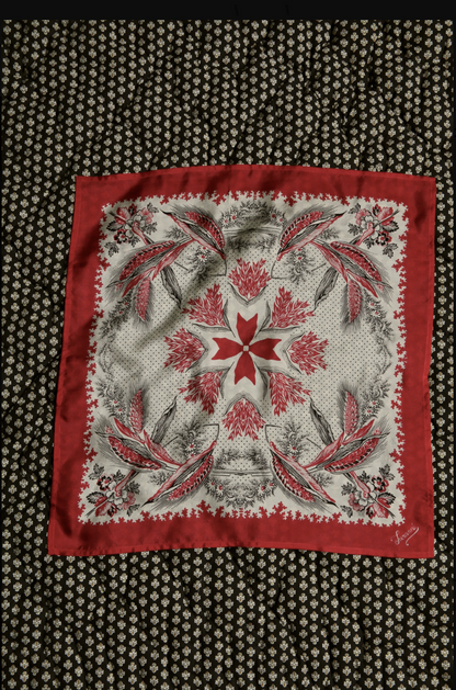 Scarf 47*47cm_Red print #1_Suranné