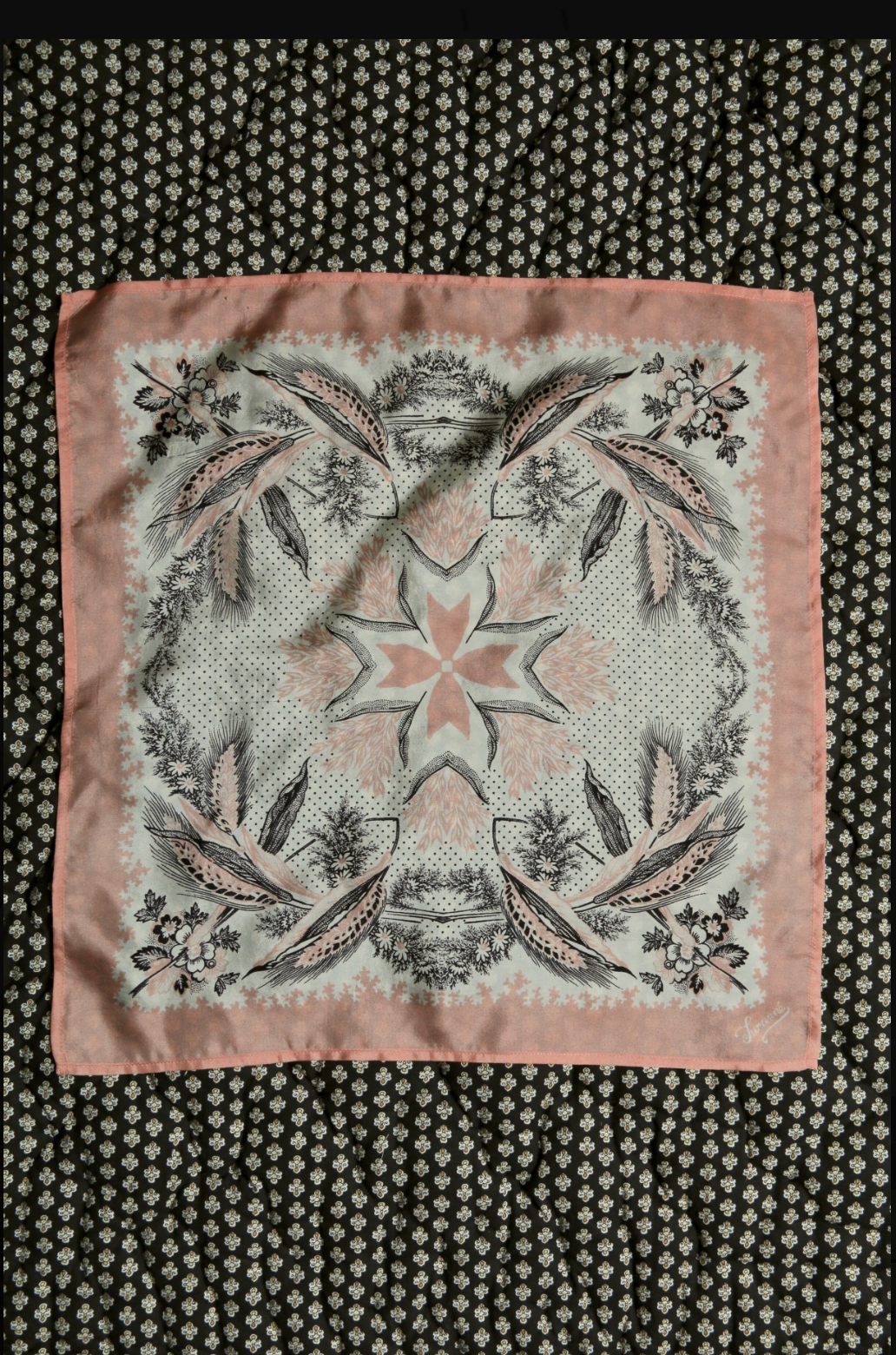 Scarf 47*47cm_Pink print #1_Suranné