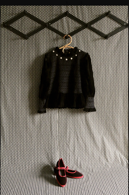 Handsmock blouse_Black velvet_Suranné