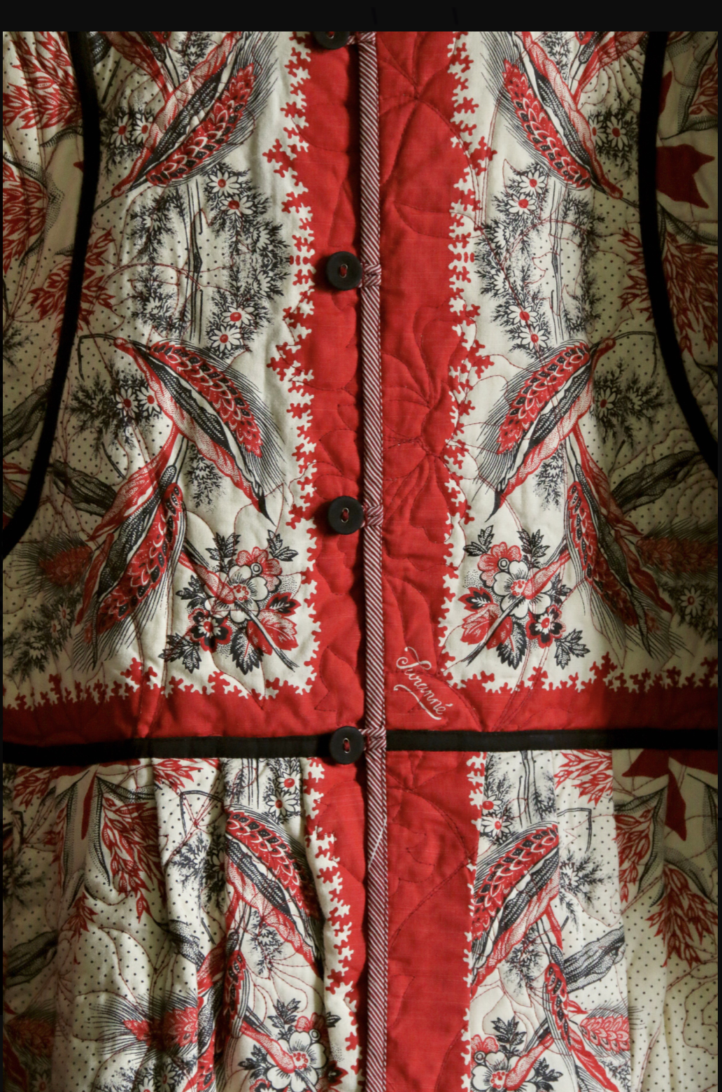 Quilted jacket _Solid red wine / Bandana wheat ears print_Suranné