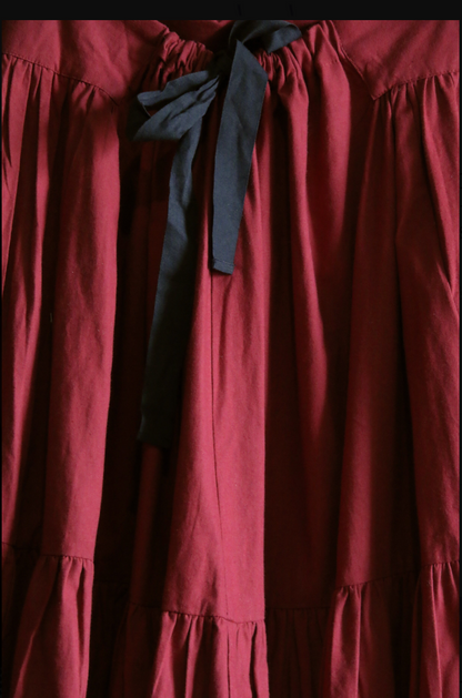 "MARGUERITE" long skirt_Red wine canvas_Suranné
