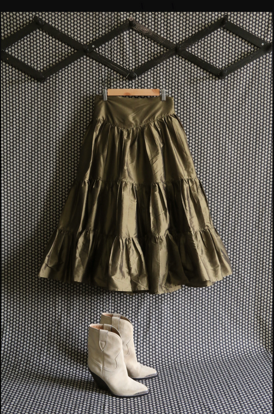 "MARGUERITE" long skirt_Kaki taffeta_Suranné