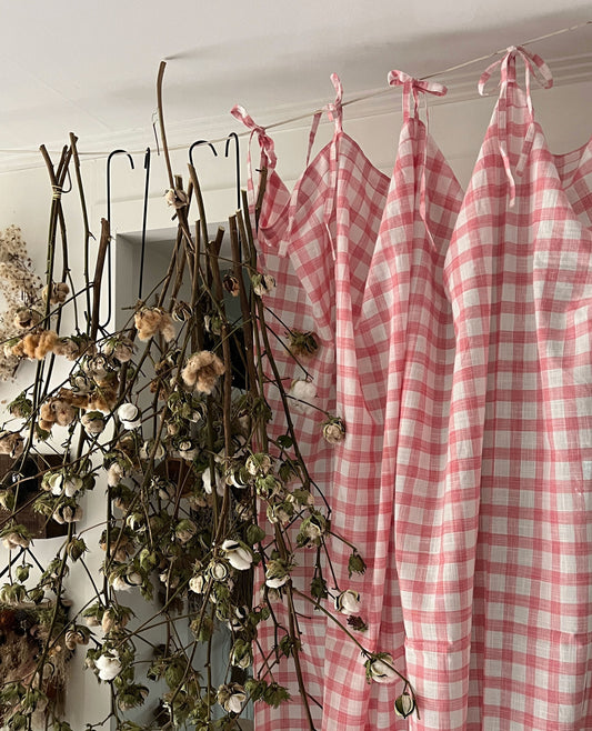 Curtain with tote bag_Pink Gingham