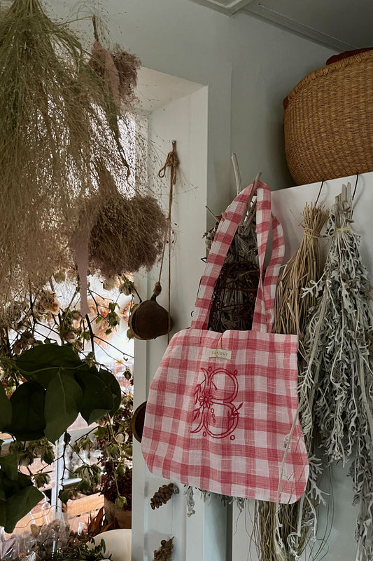 Eco Bag with embroidery_Pink Gingham