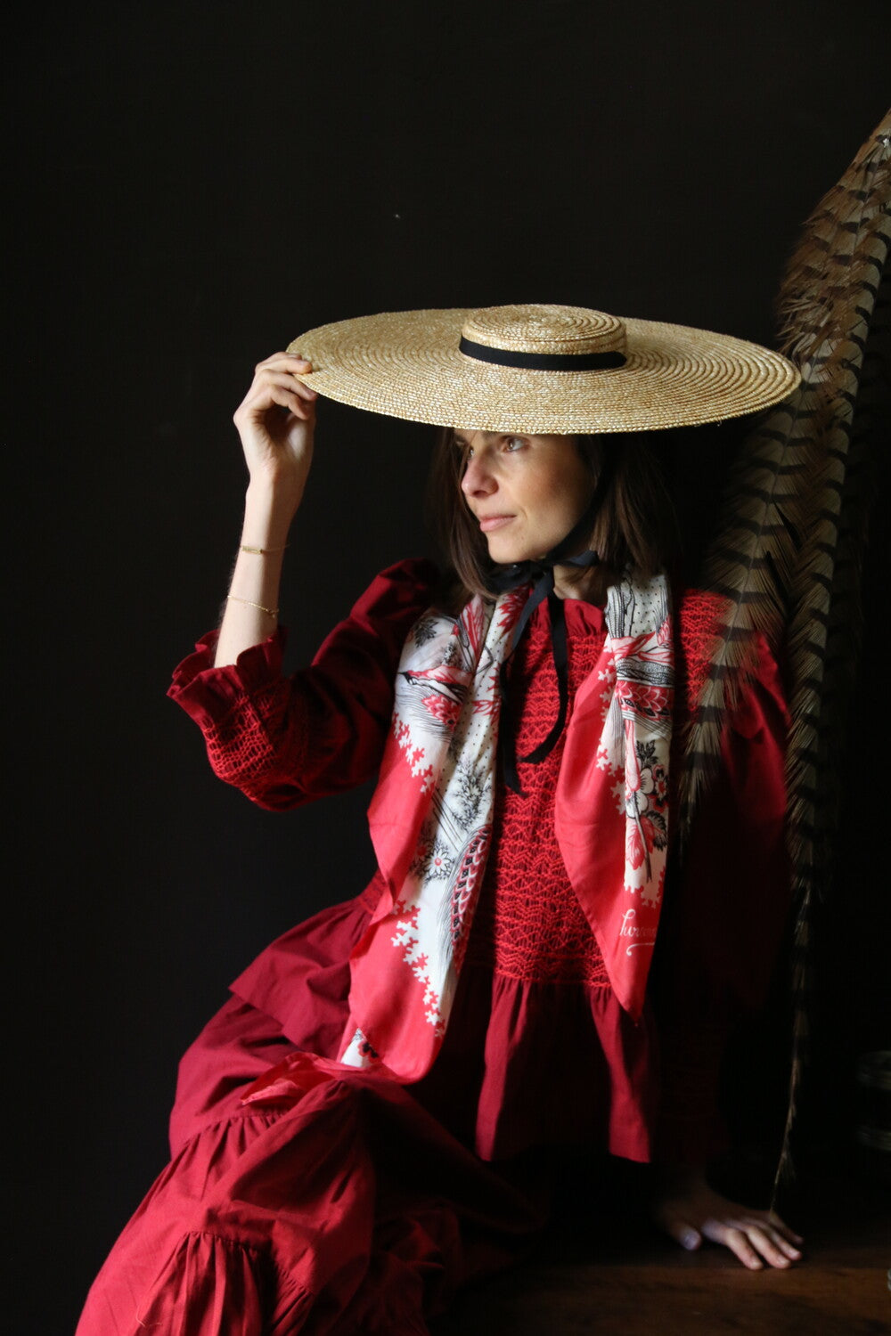 "MARGUERITE" long skirt_Red wine canvas_Suranné