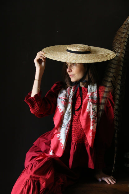 "MARGUERITE" long skirt_Red wine canvas_Suranné