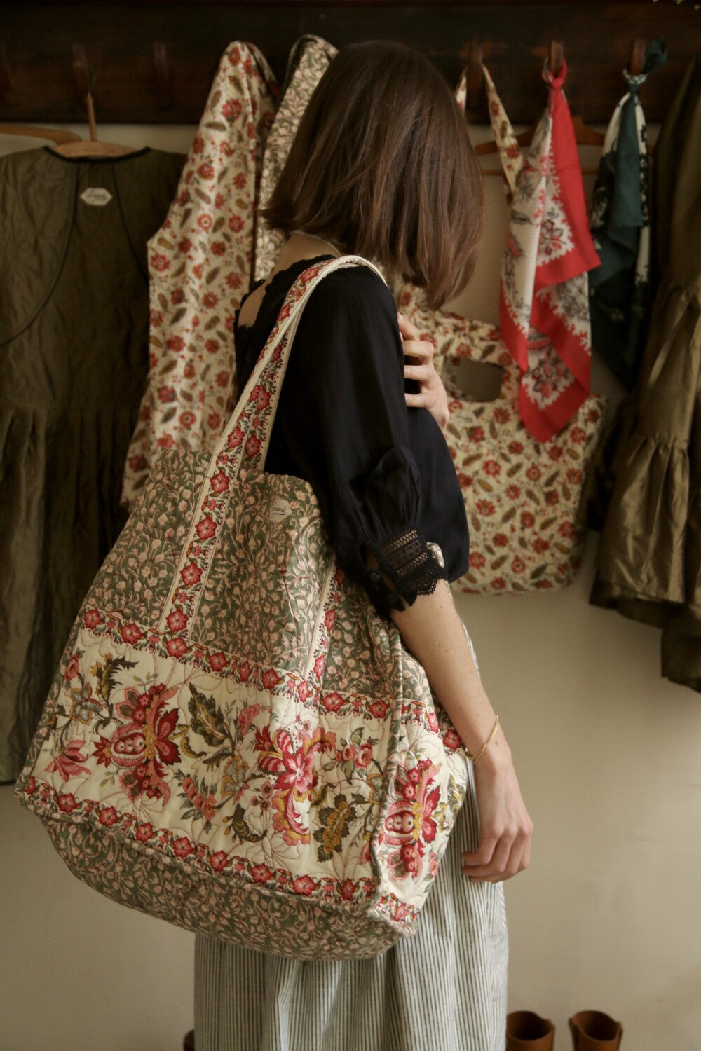 "FLEUR D'ORANGER" long skirt_Black stripe_Suranné